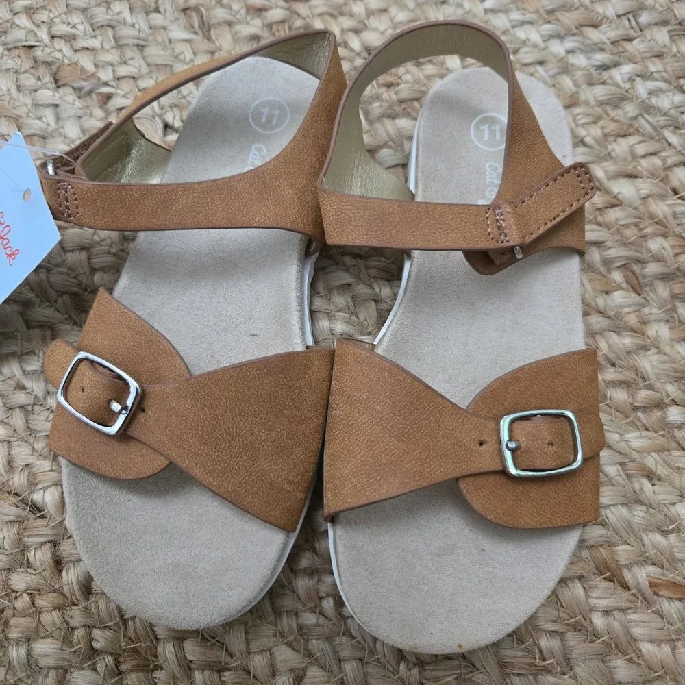 Cat & Jack Girls Shaelyn Footbed‎ Sandals Cognac Brown Size 11, NWT